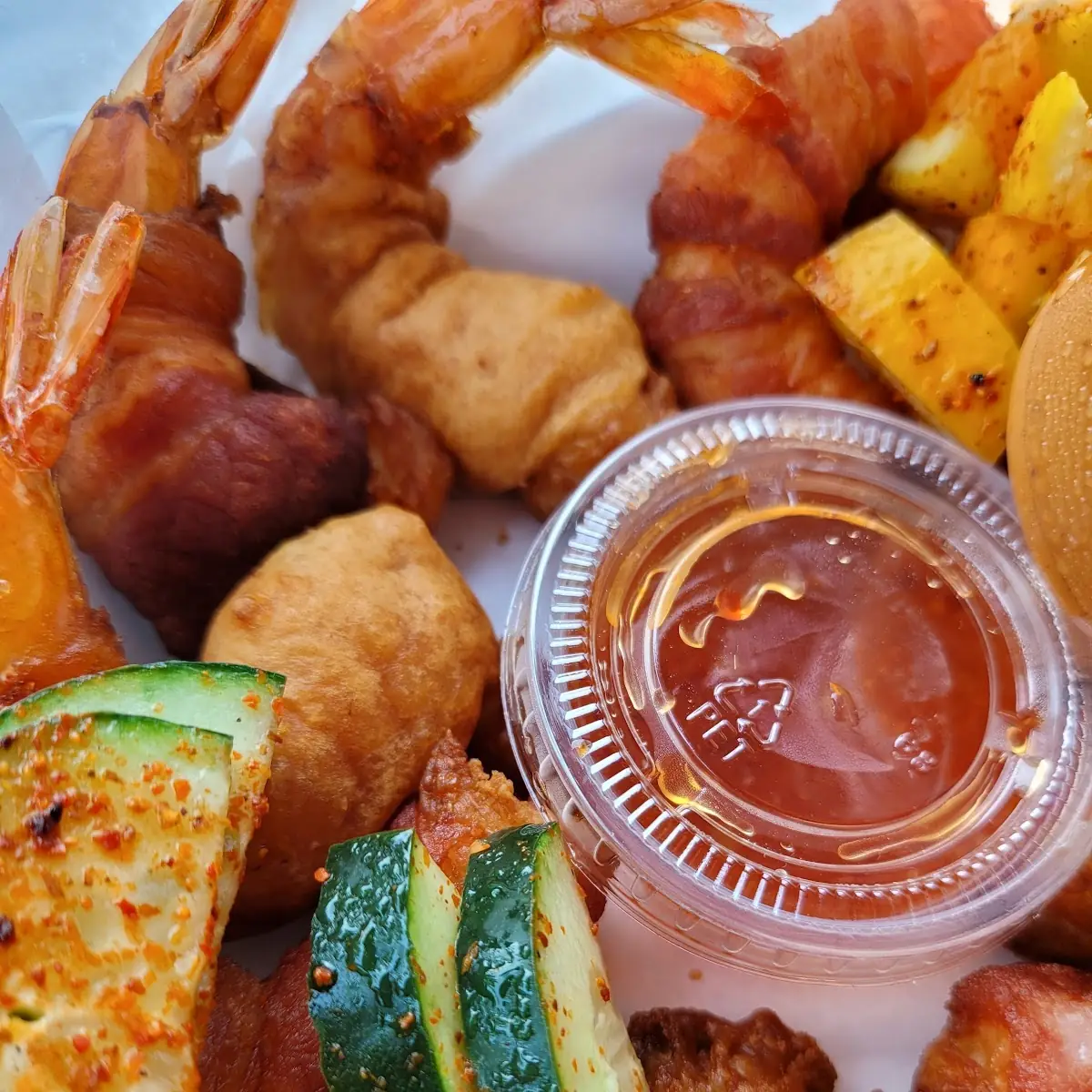 Bacon Wrap Shrimp and Breaded Shrimp with Chipotle Sauce