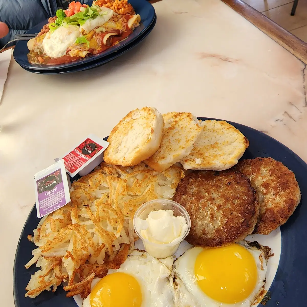 One Egg One Strip Bacon Hash Browns Toast