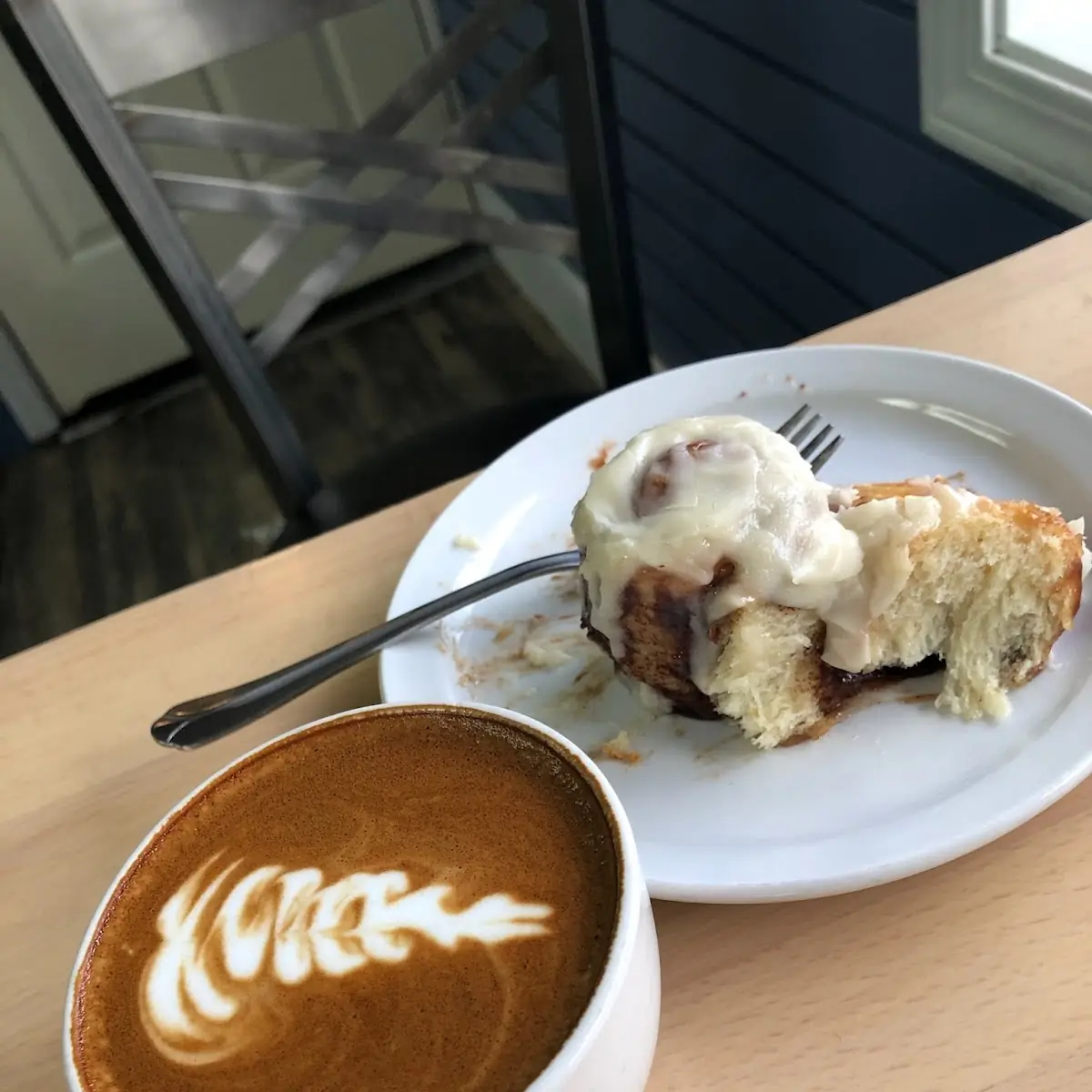 Flat White and Cinnamon Roll