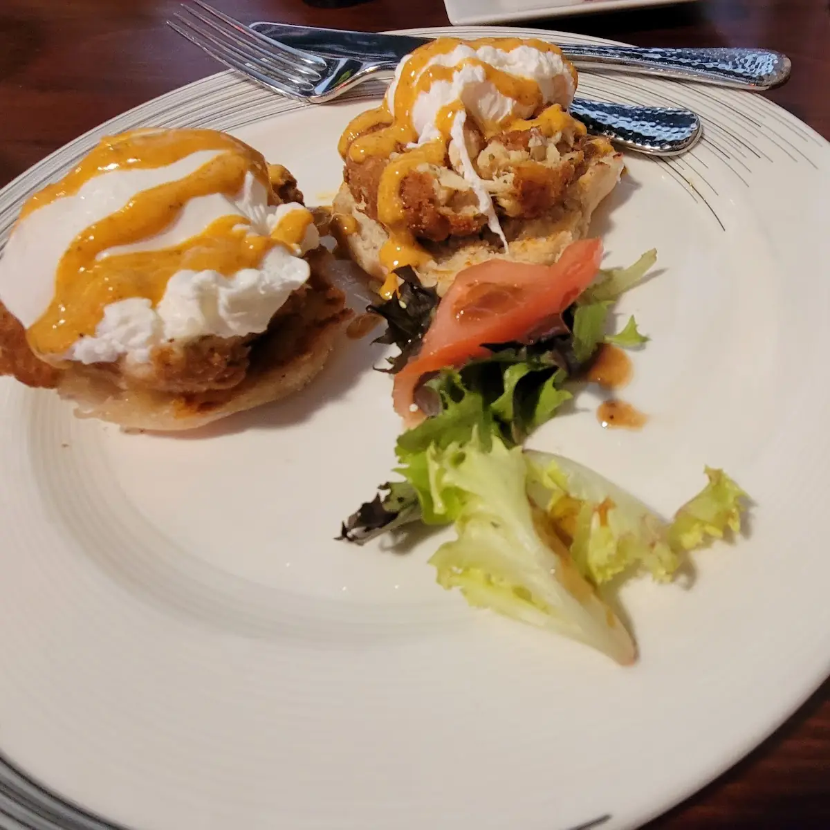 Crab Eggs Benedict and Chicken Sausage