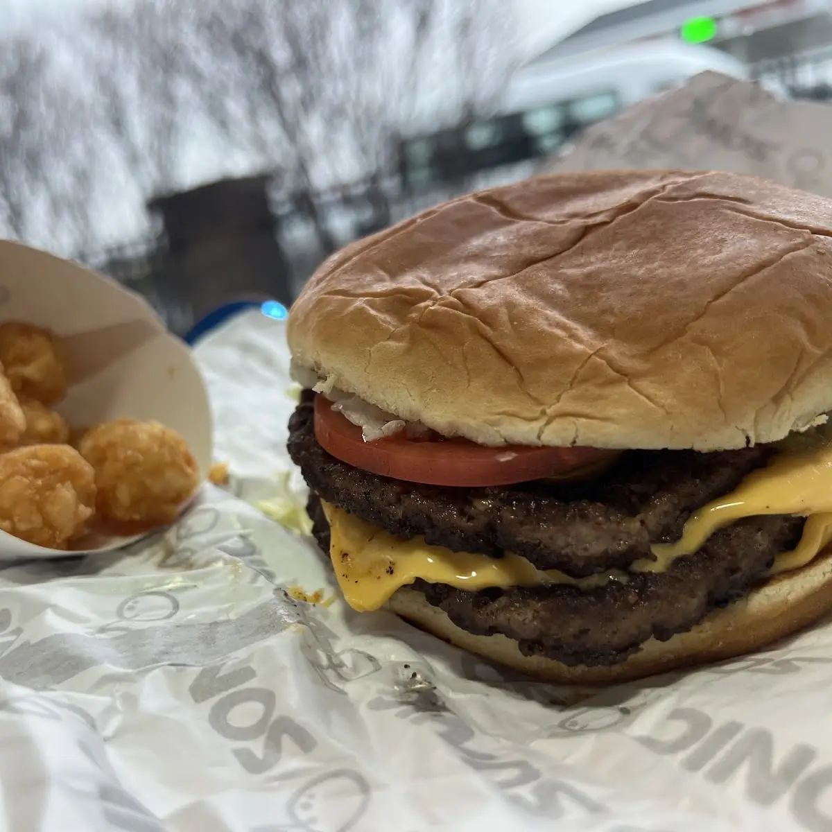Sonic Double Cheeseburger Combo Tator Tots with Jalapeños