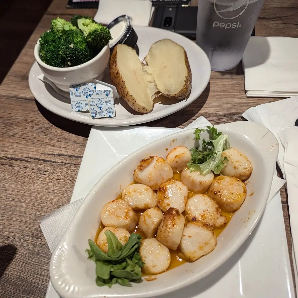 Scallops with Broccoli and Baked Potato