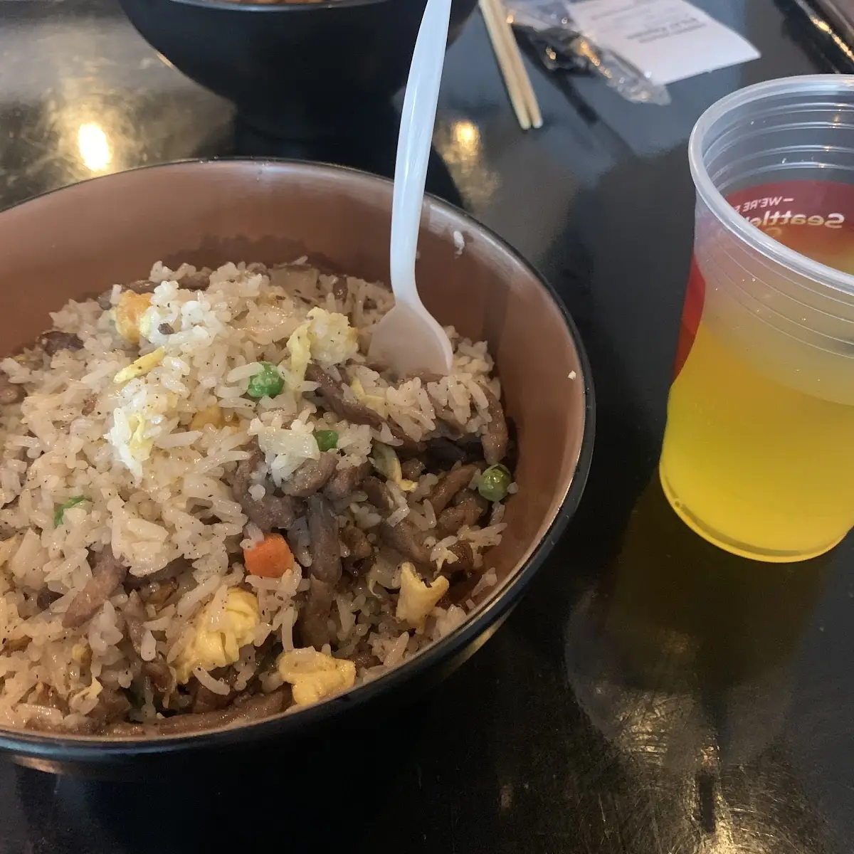 Beef Fried Rice and Mango Juice