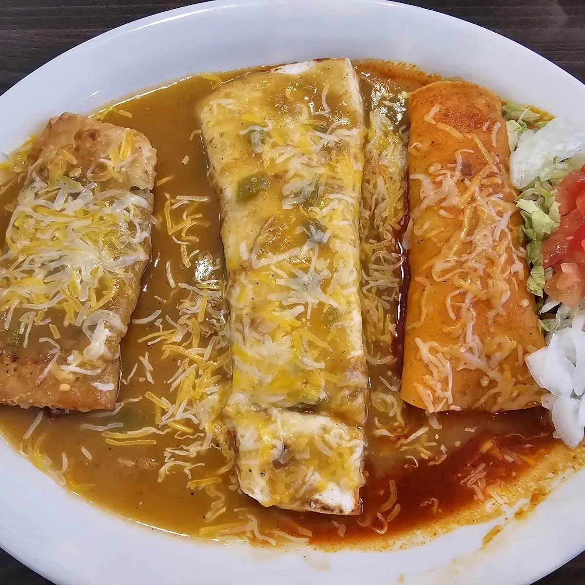 Chile Relleno Beef Burrito and Chicken Enchilada