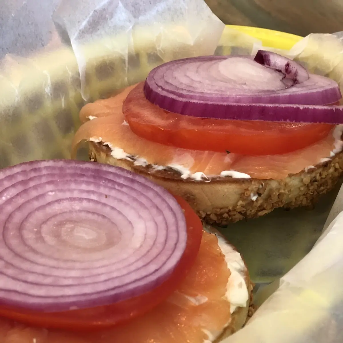 Smoked Salmon on Onion Bagel