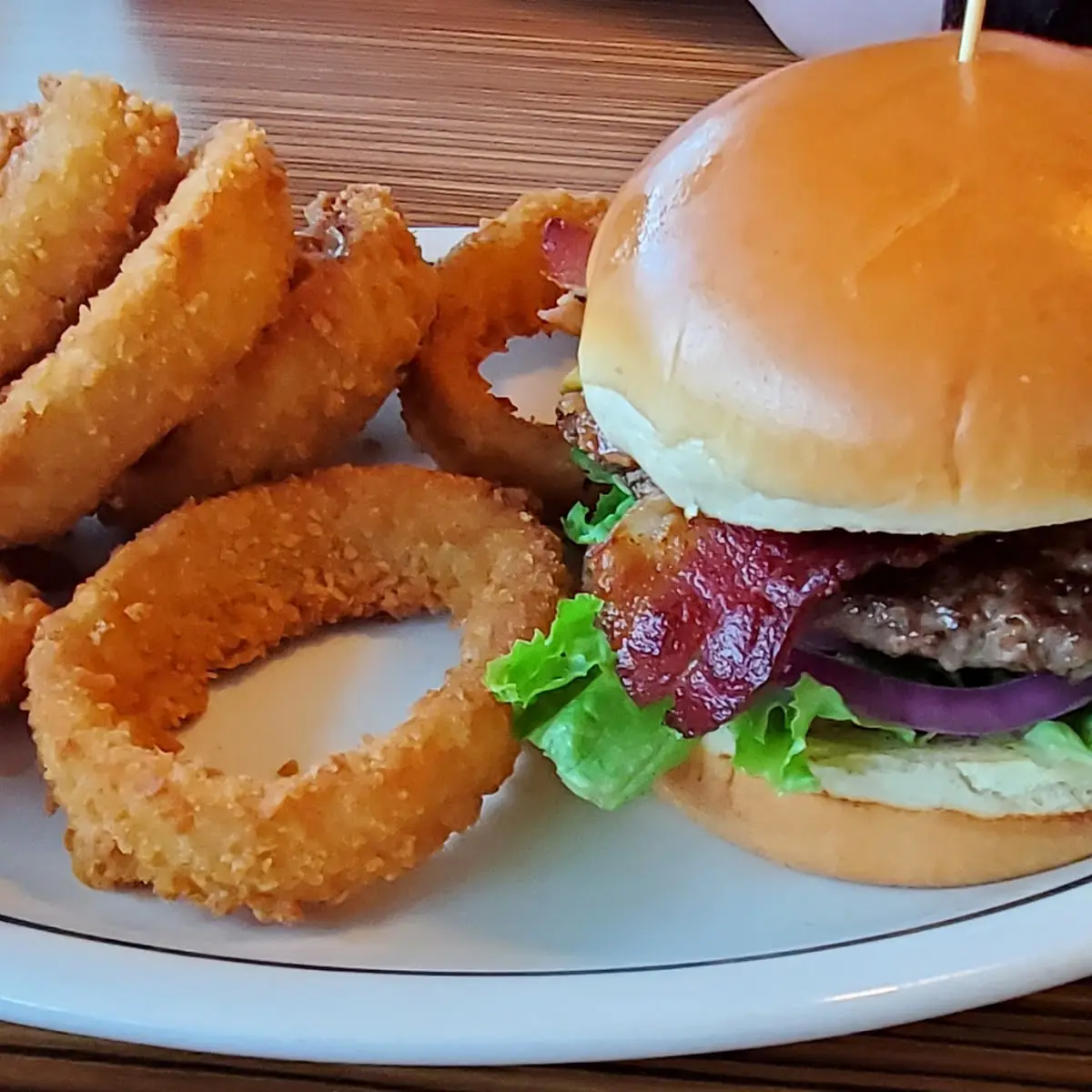 Bacon Cheeseburger and Onion Rings