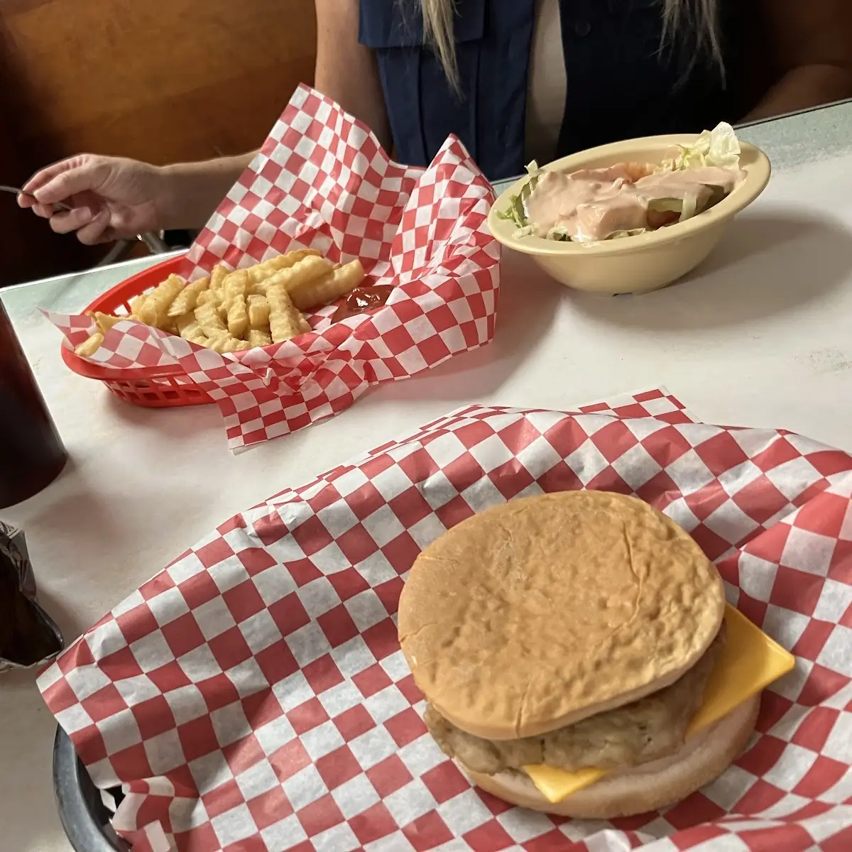 Burger and Caesar Salad