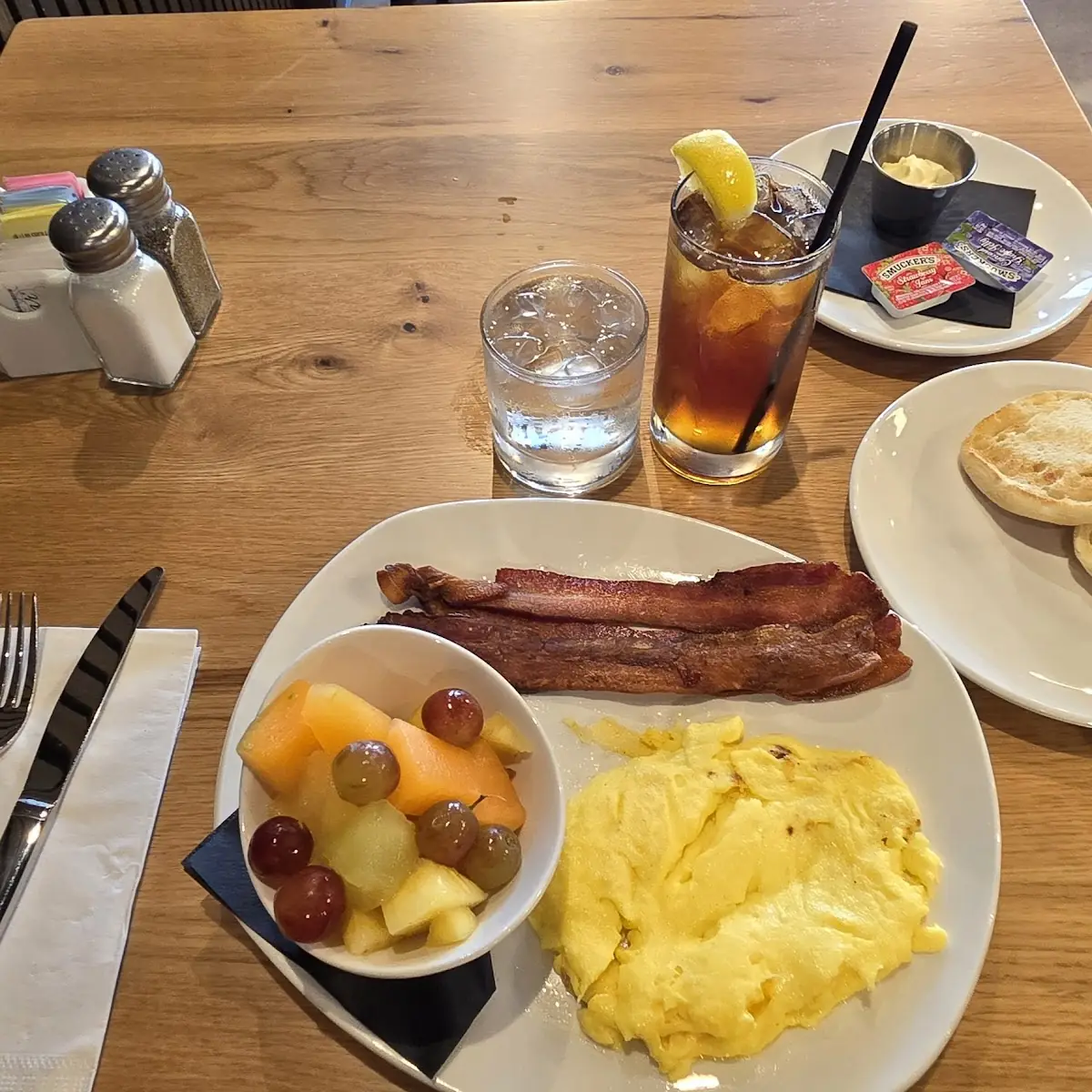 Scrambled Eggs Bacon and Fruit Cup
