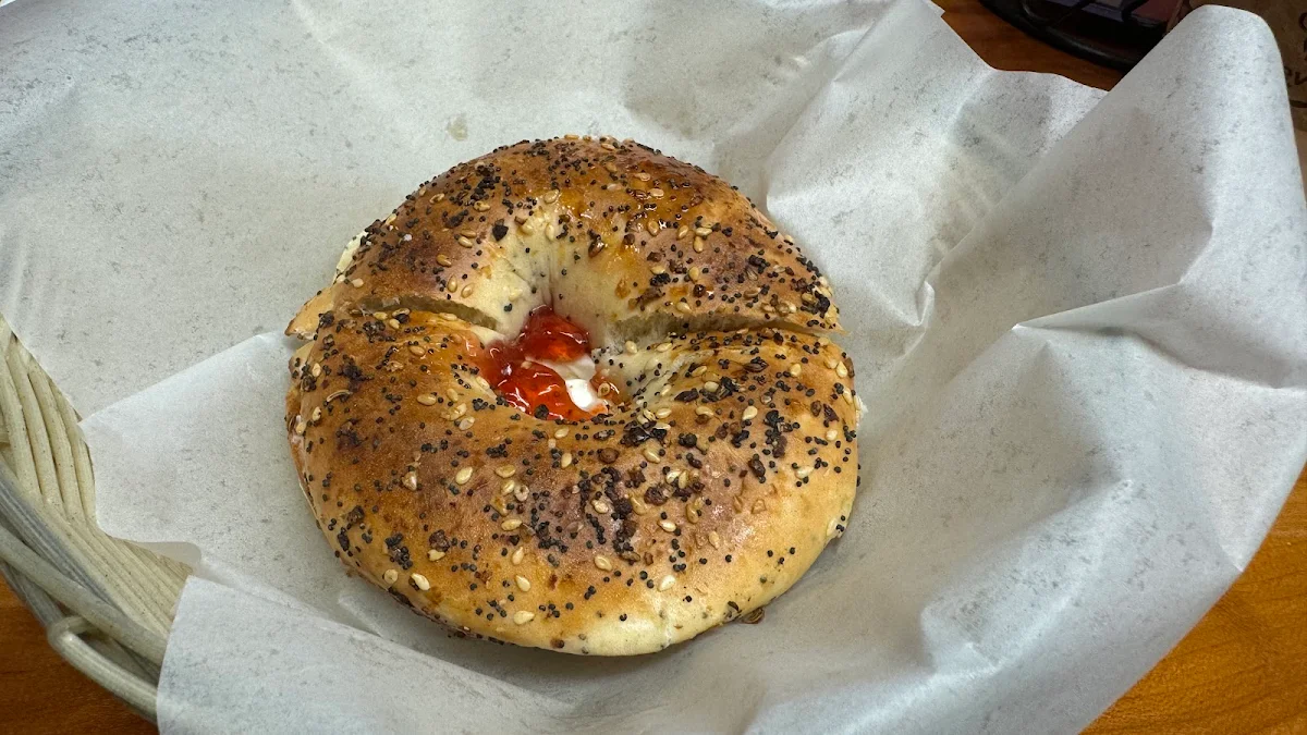 Everything Bagel with Cream Cheese and Strawberry Jam