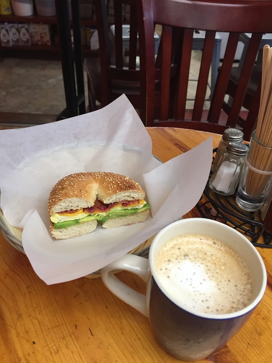 Sesame Bagel with Avocado Chese and Bacon