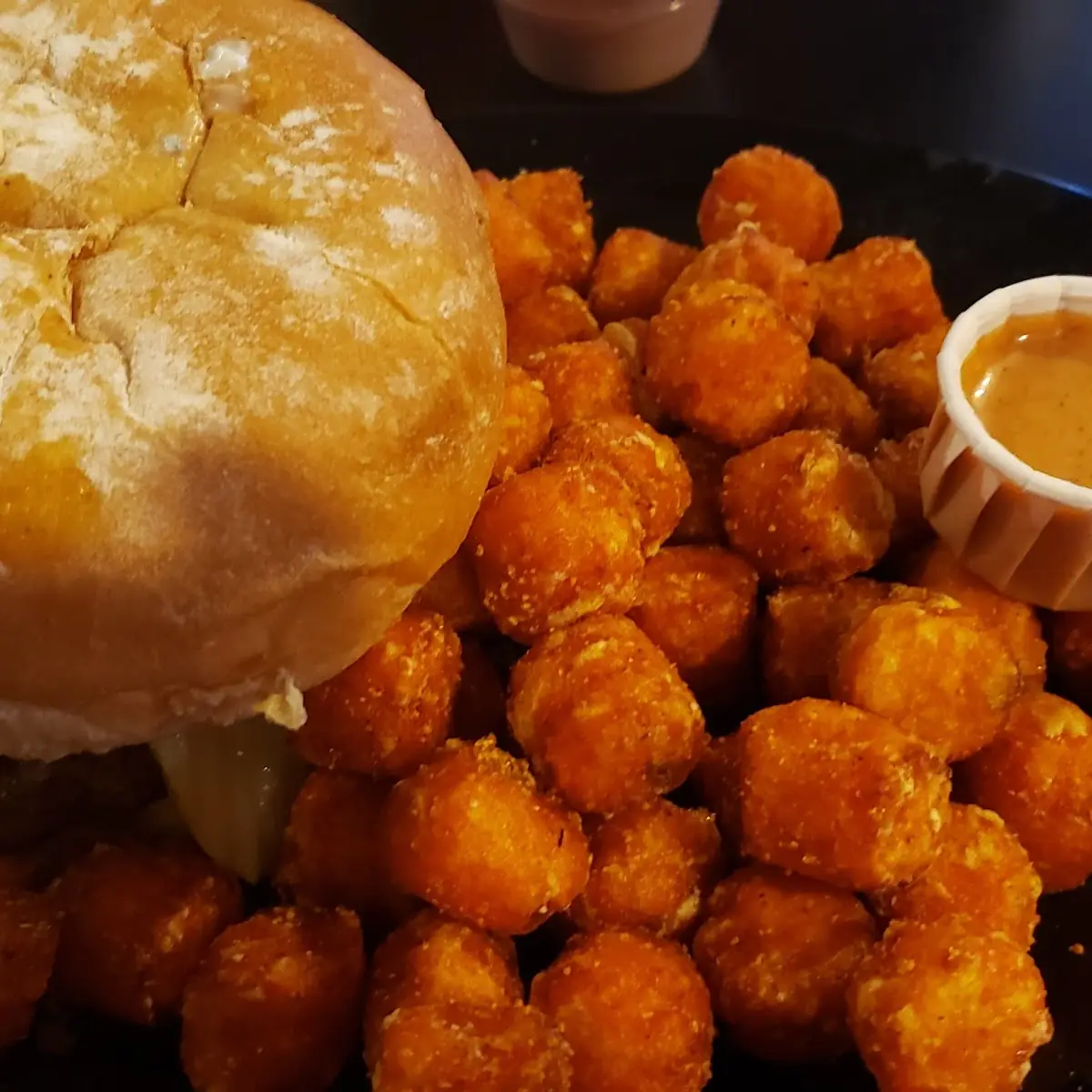 Blue Cheese Burger and Tots