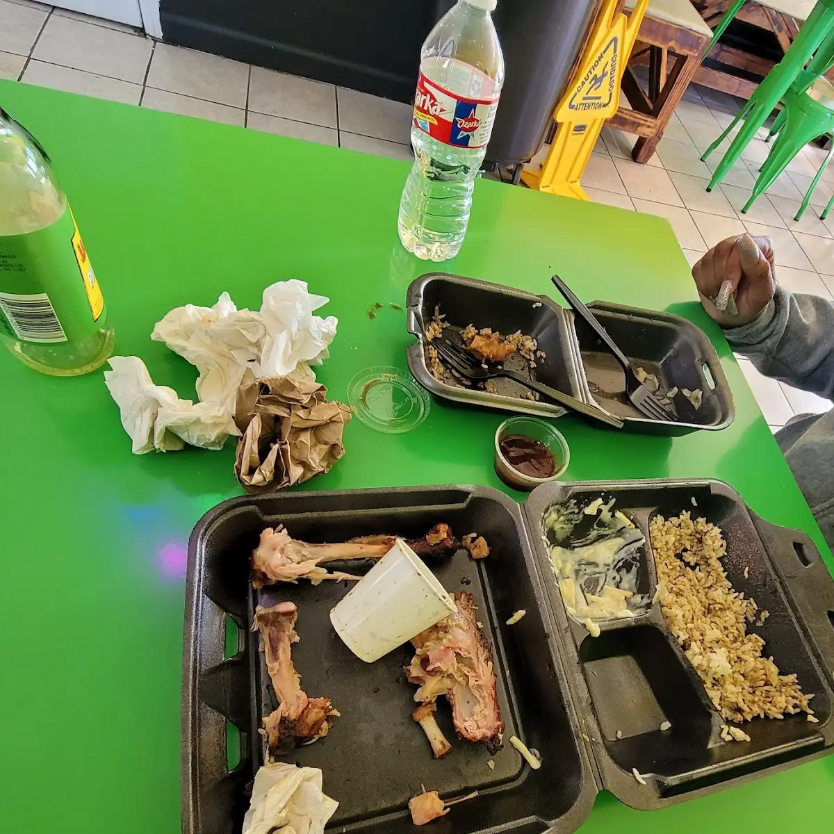 Jerk Chicken with Rice & Peas Cabbage Macaroni