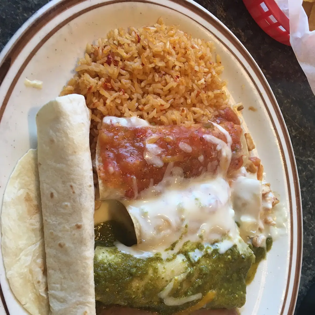 Enchilada Plate with Beans and Rice
