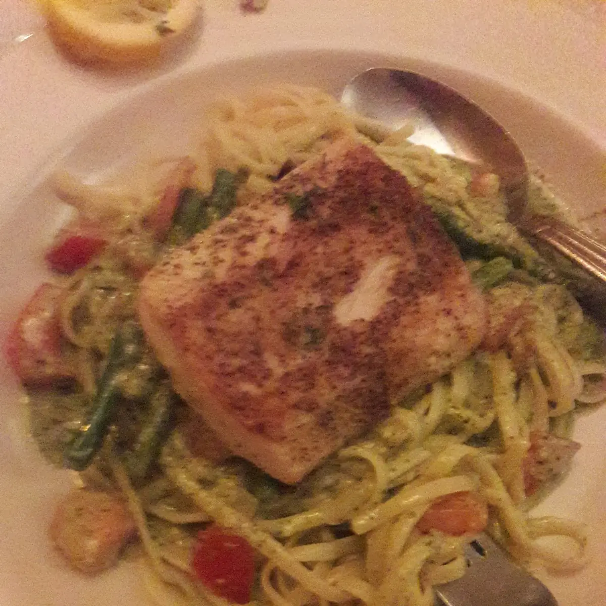 Seared Salmon on Linguine