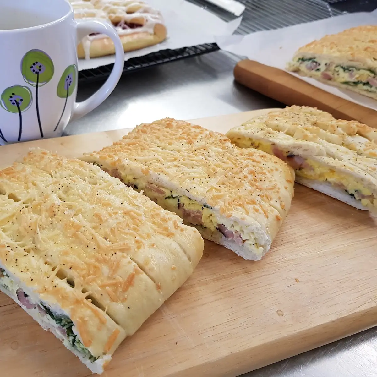Ham Egg Cheese and Spinach Stromboli