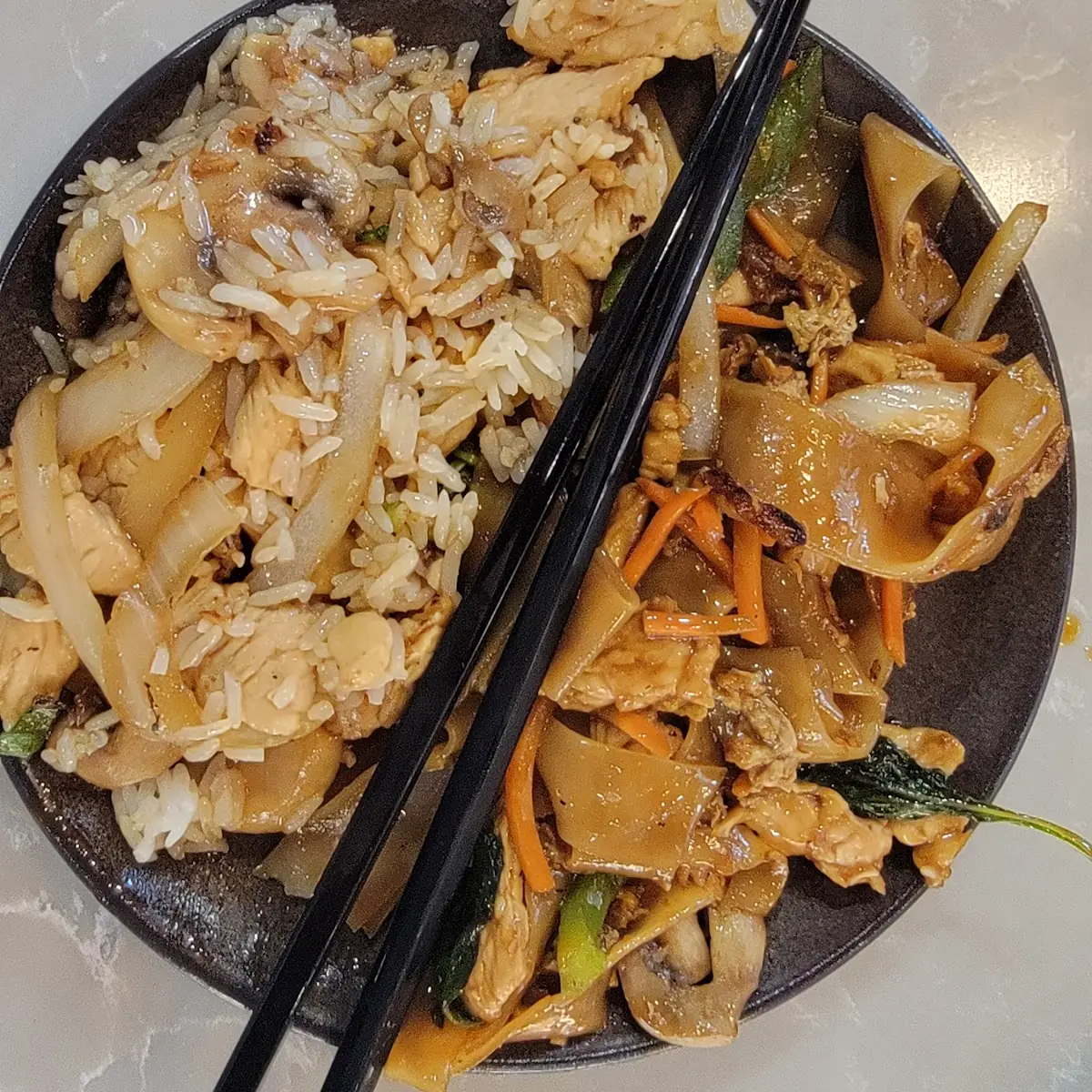 Drunken Noodles & Teriyaki Chicken and Rice
