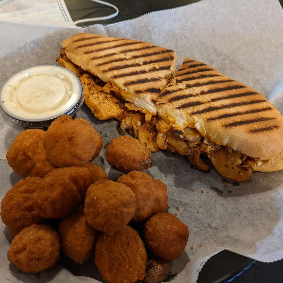 Grilled Chicken Panini with Fried Mushrooms