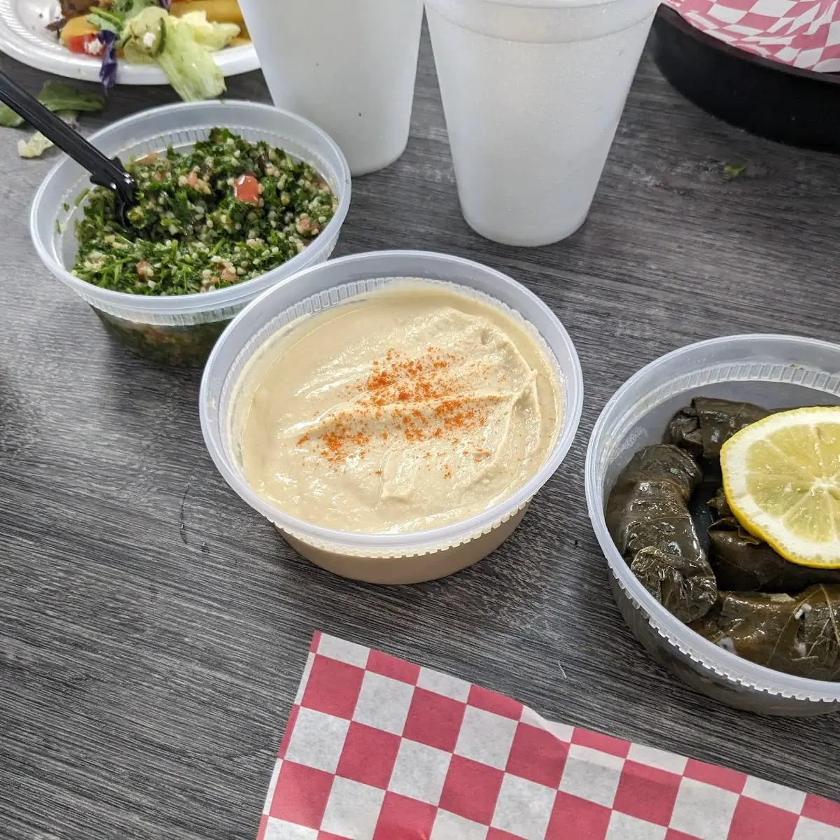 Hummus Stuffed Grape Leaves and Tabouli Salad