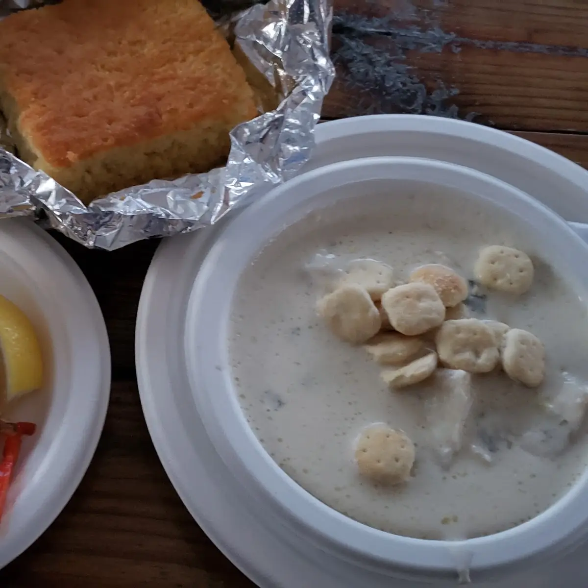 Crab Cake with Fish Soup and Cornbread