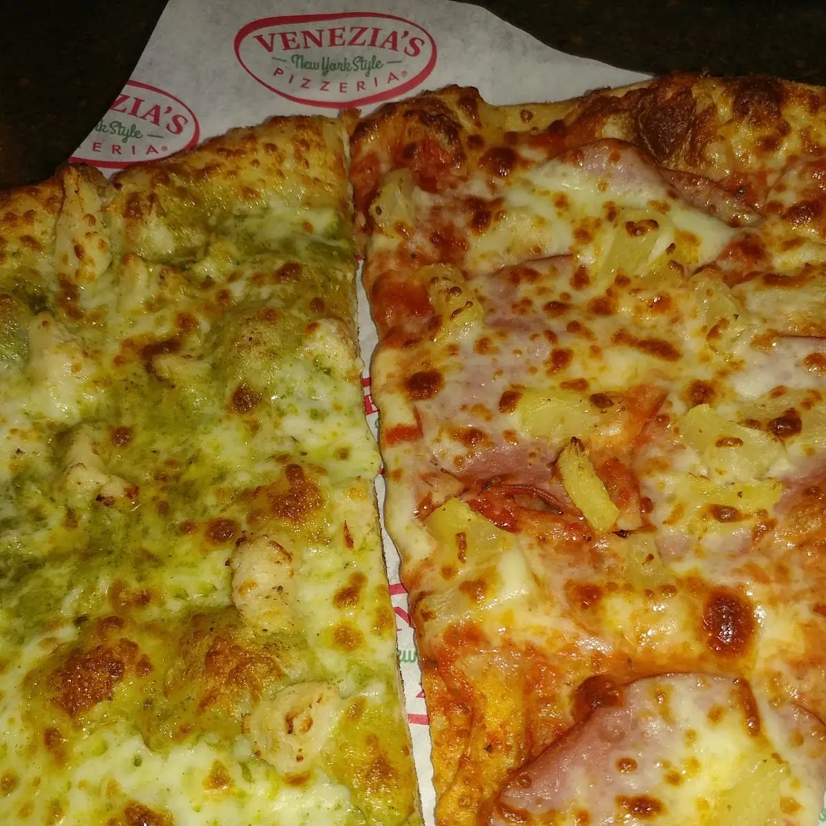 Pesto Chicken and Hawaiian Pizza