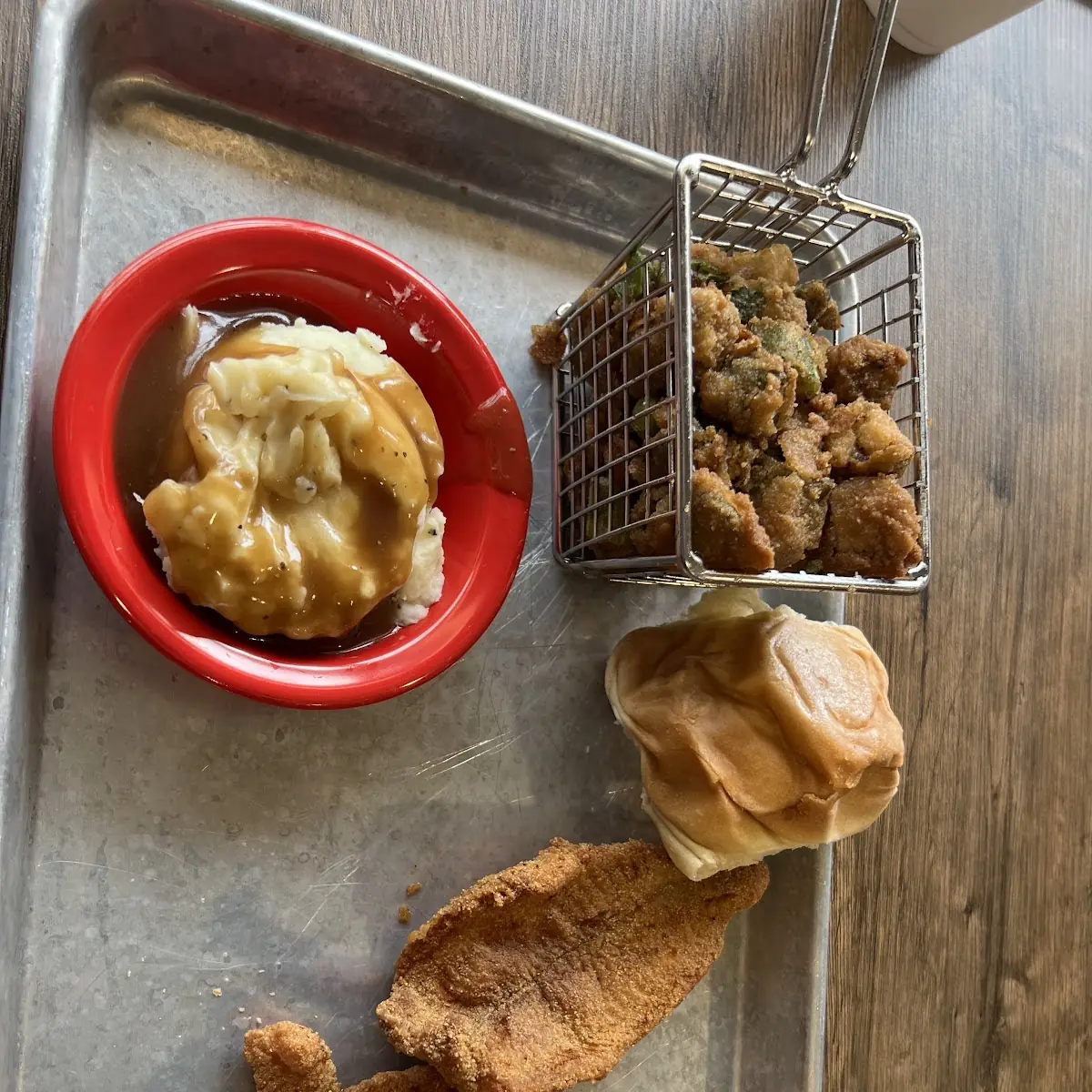 Fried Okra Mashed Potatoes and Gravy