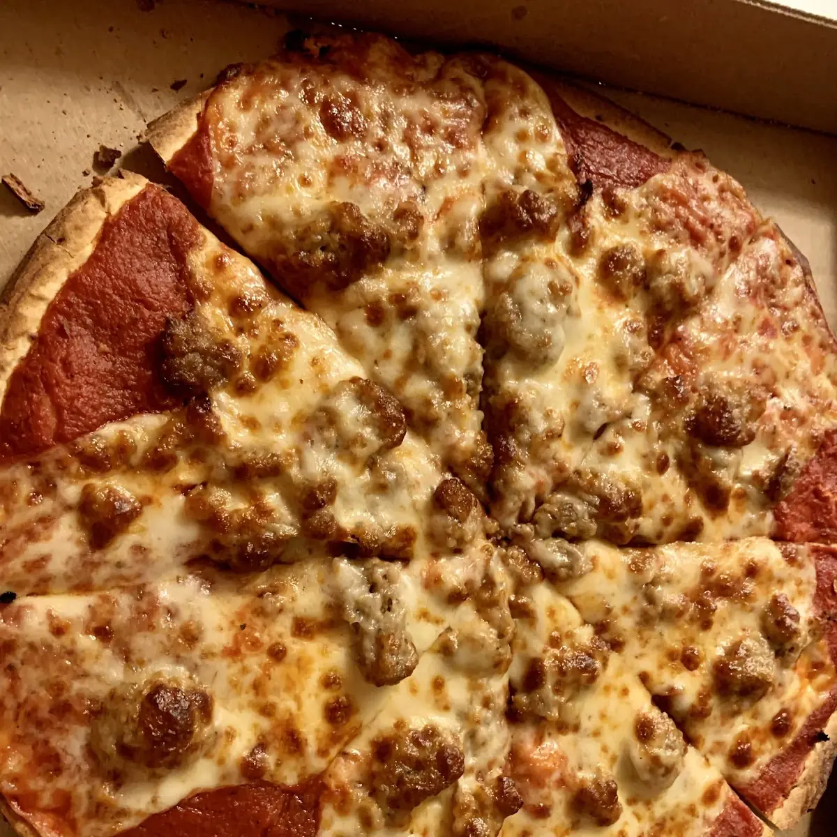 Thin Crust Cheese and Sausage Pizza