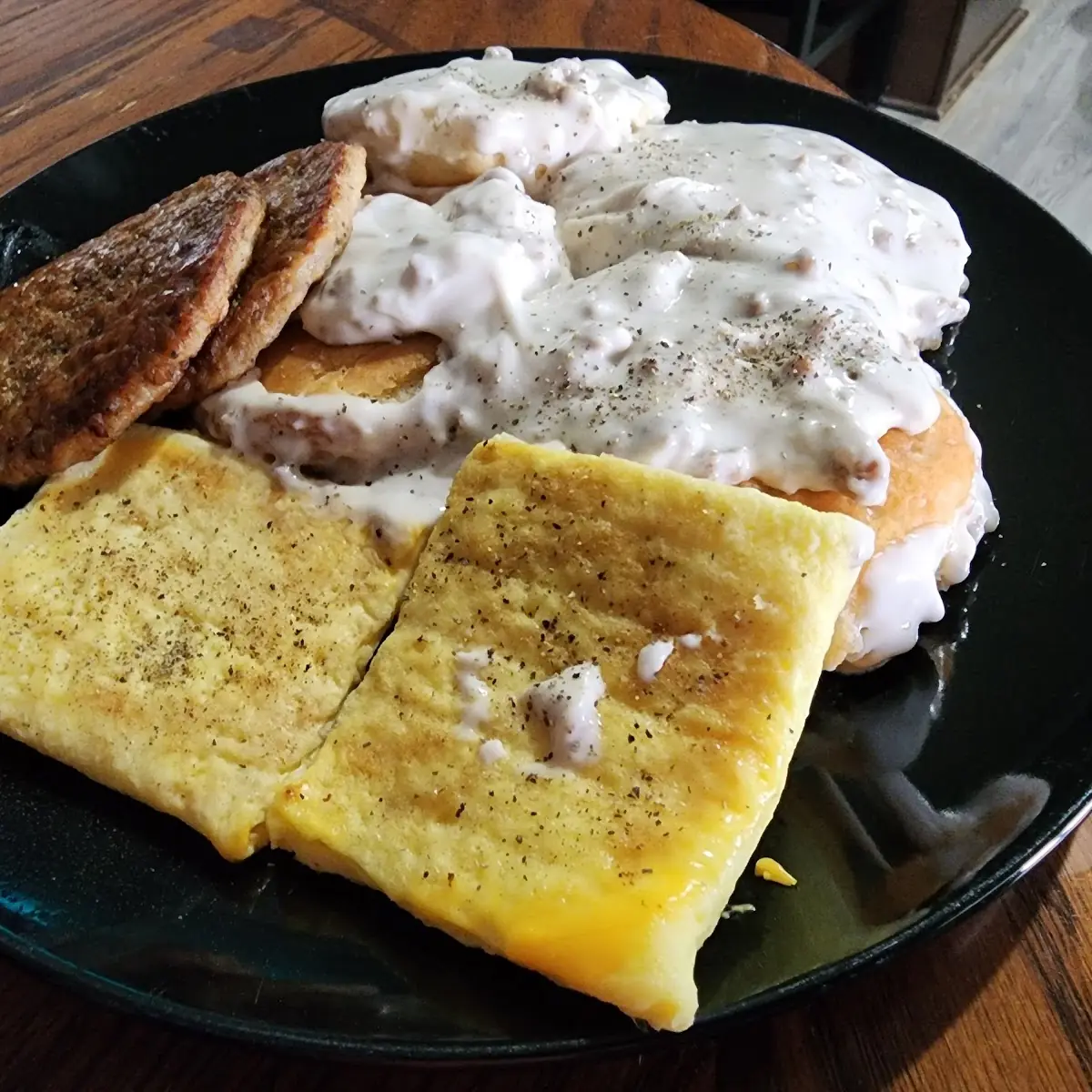 Folded Egg Sausage Biscuits and Gravy