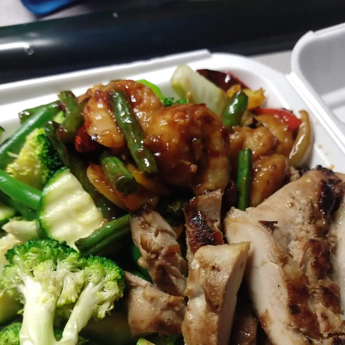 Mixed Vegetables Teriyaki Chicken and Firecracker Shrimp