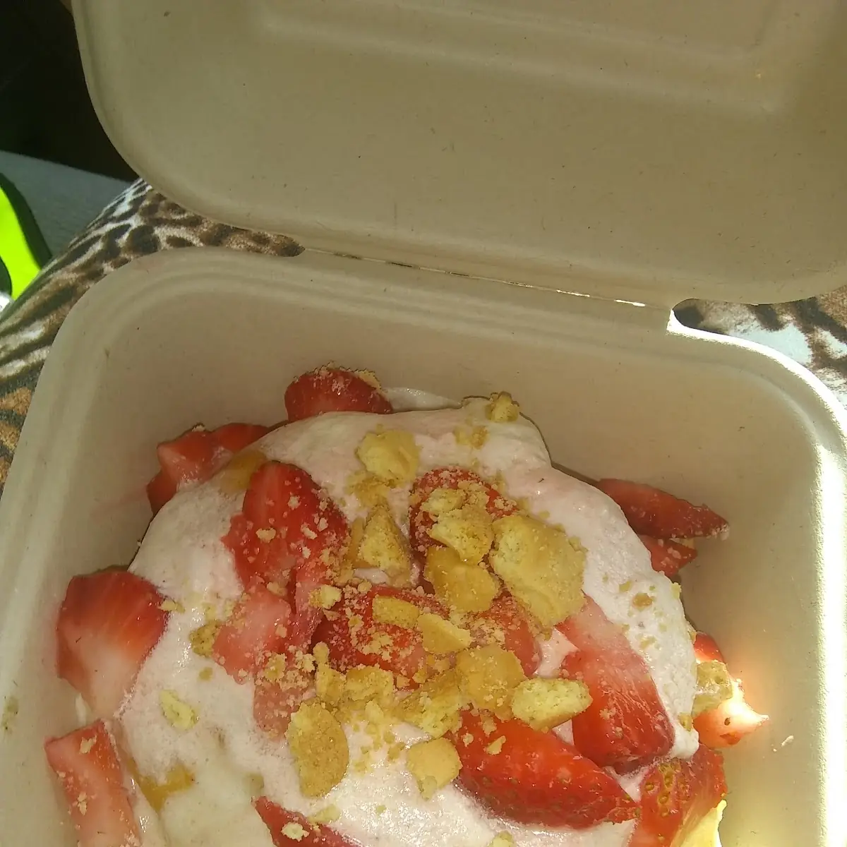 Custom Cinnamon Roll with Strawberry Lemon Icing with Graham Cracker and Fresh Strawberries
