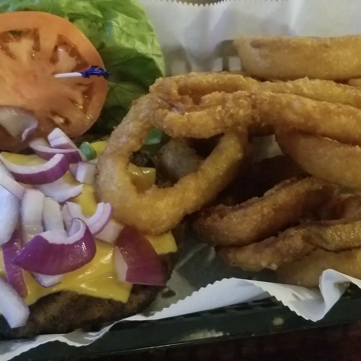 Burger and Onions Rings