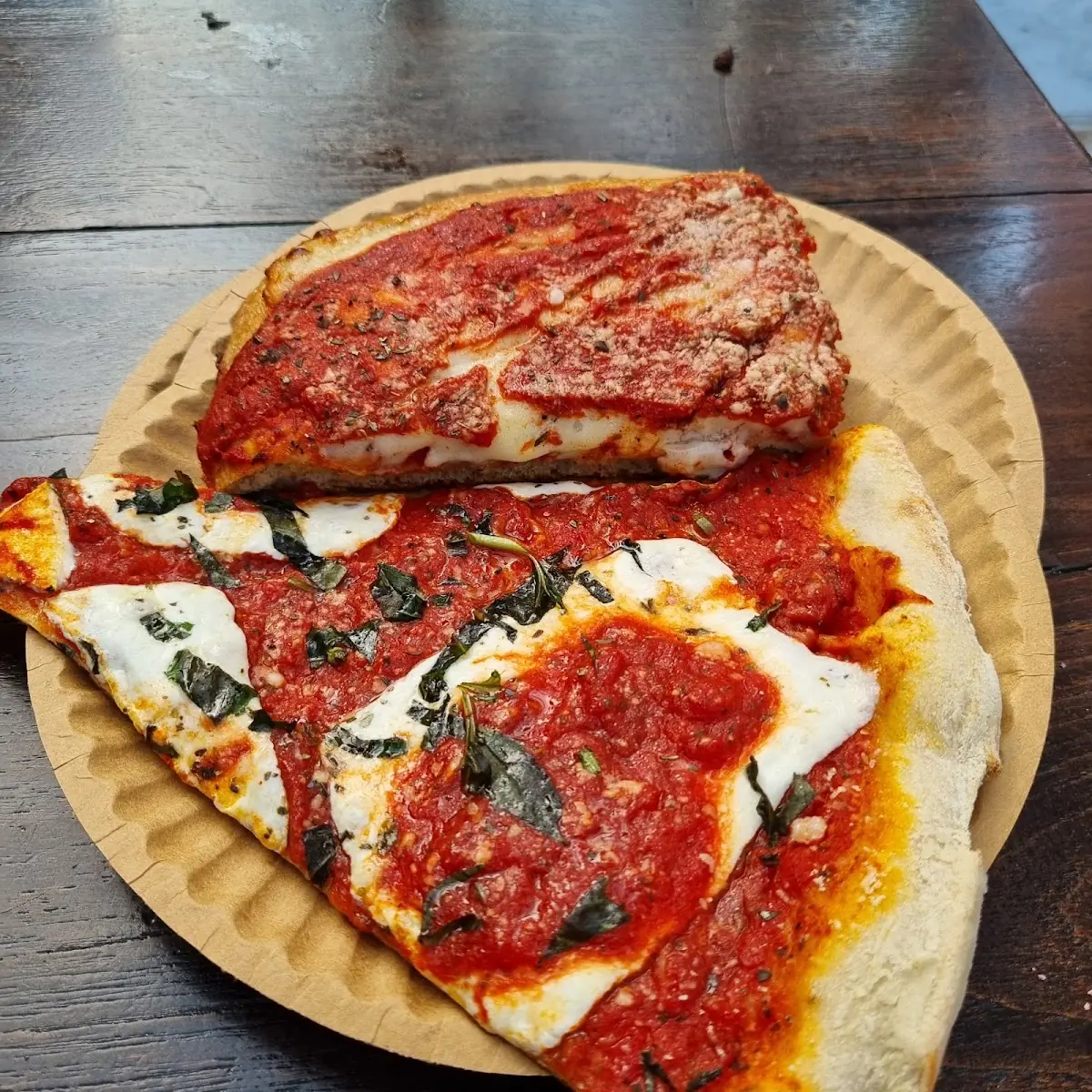 Margherita Pizza Slice and Upside Down Pizza