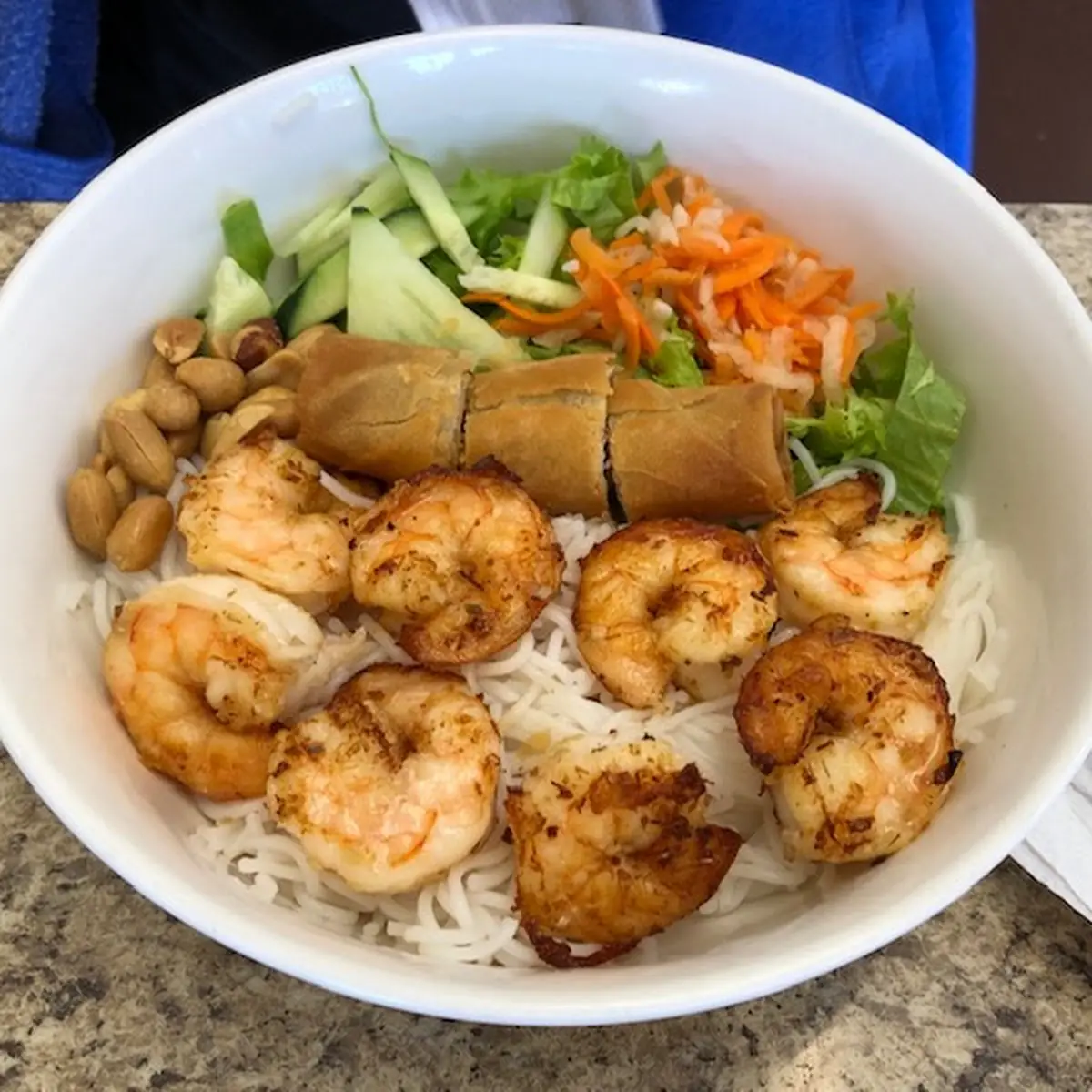 Shrimp and Fried Spring Roll Bowl