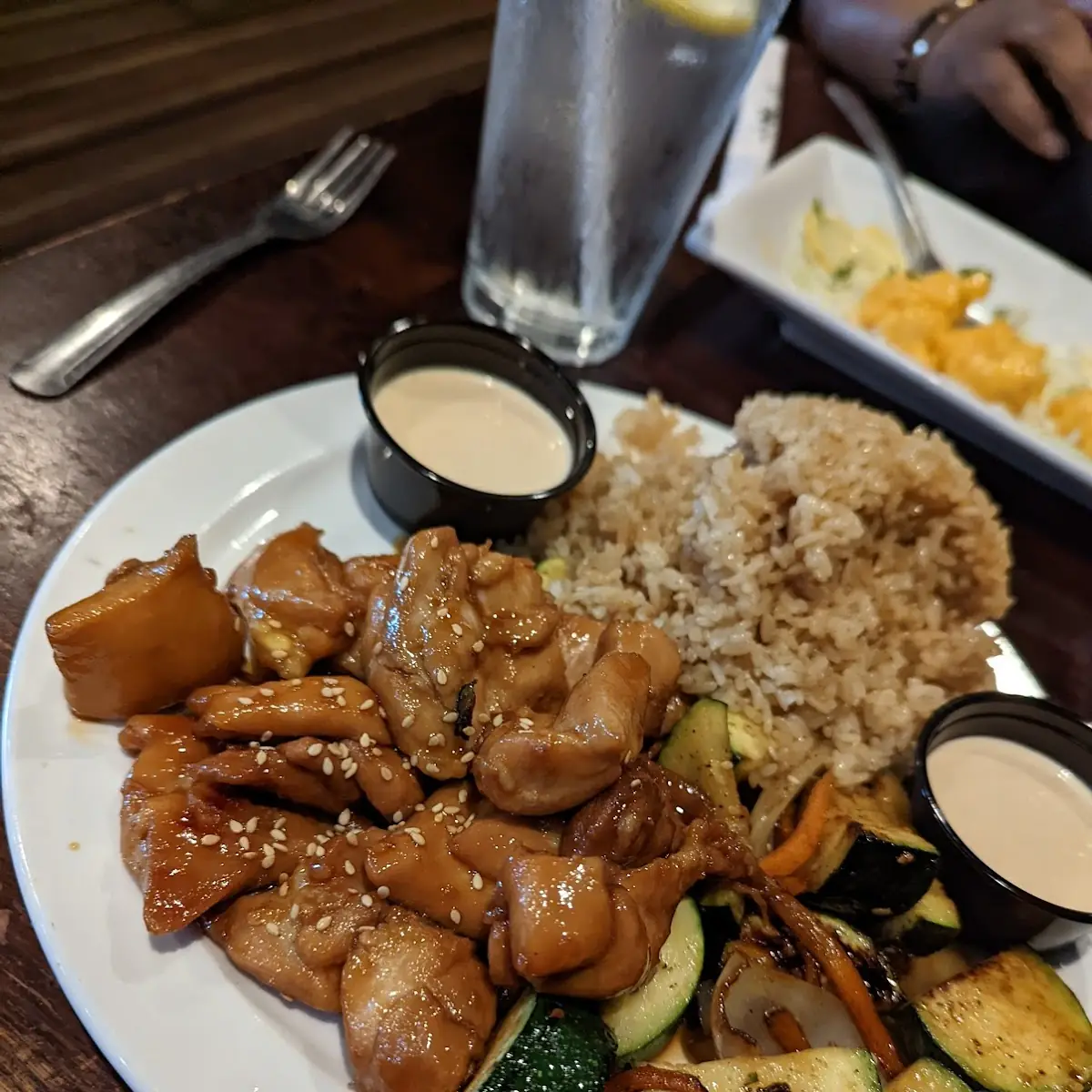 Sesame Chicken with Rice and Vegetables