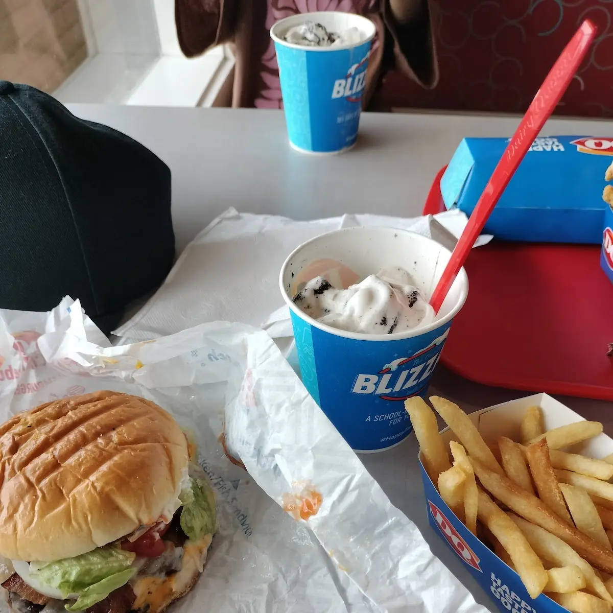 Bacon Cheeseburger with Fries and Oreo Blizzard