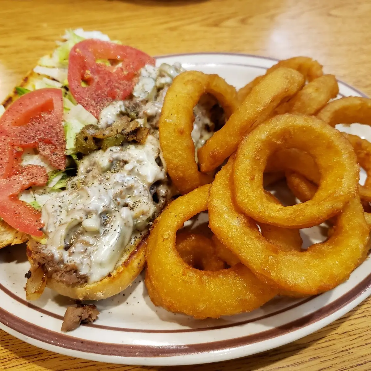 Philly Cheese Steak with Onion Rings