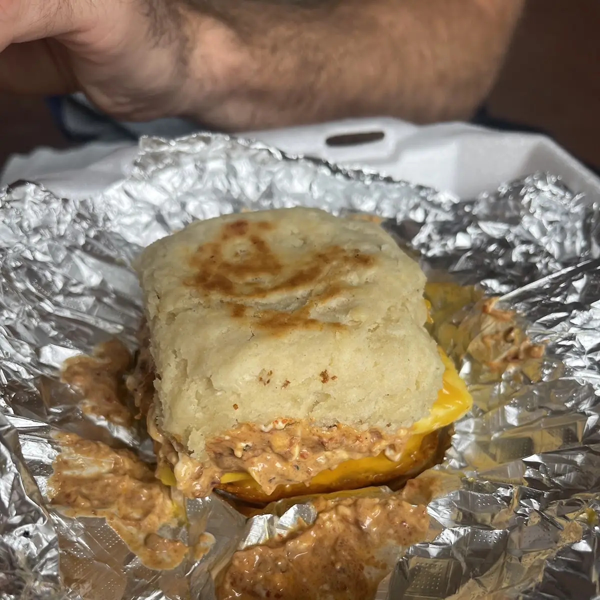Plain Biscuit w Sausage Egg Cheese and Chipotle Cream Cheese