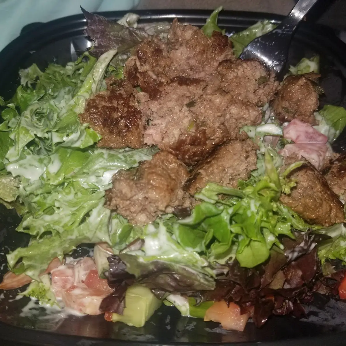 Hamburger and Caesar Salad