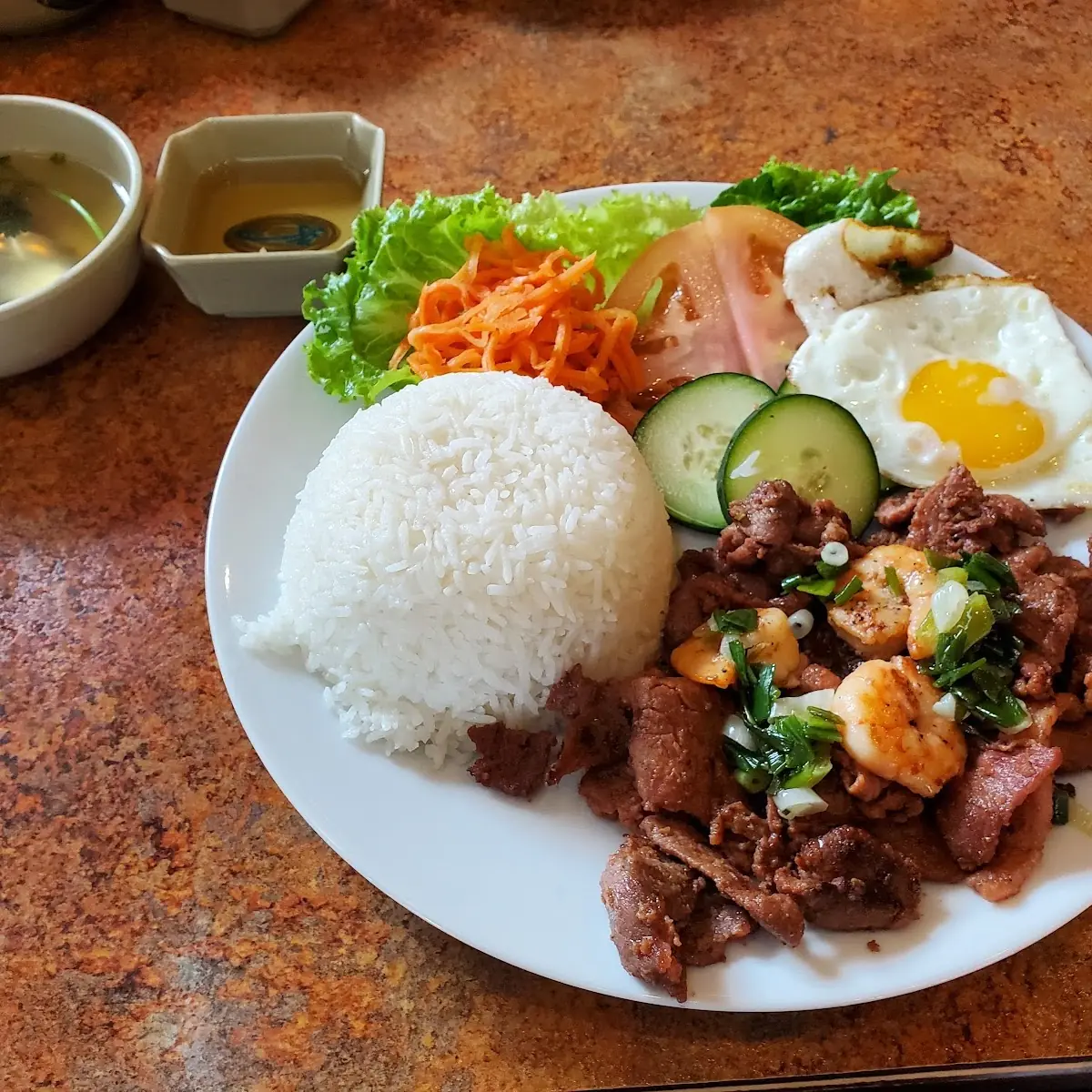 Grilled Pork Shrimp Fried Egg