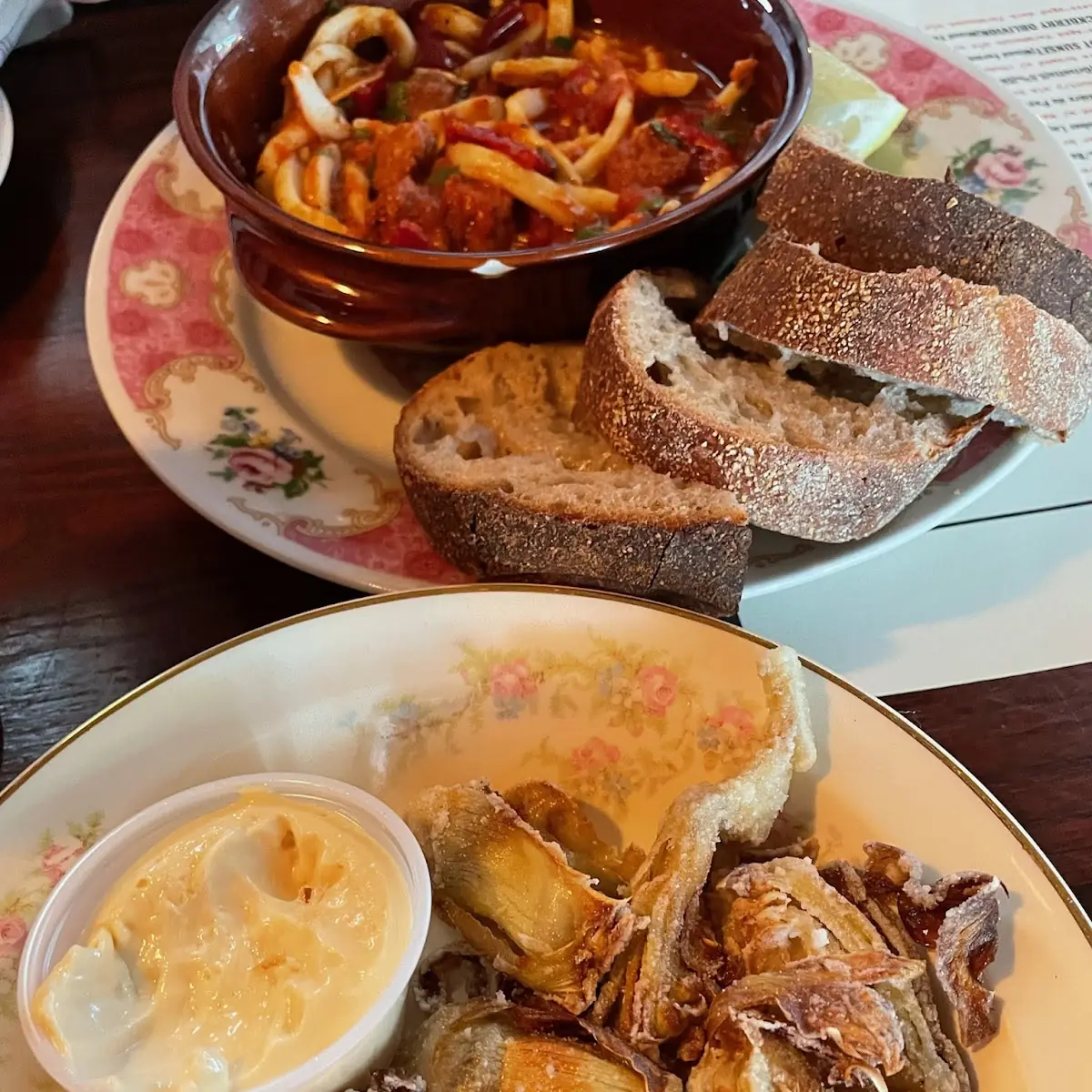Fried Artichoke and Squid Marinara