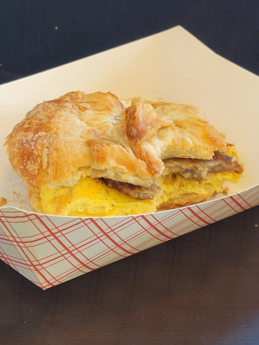 Breakfast Sandwich Egg and Sausage on a Croissant