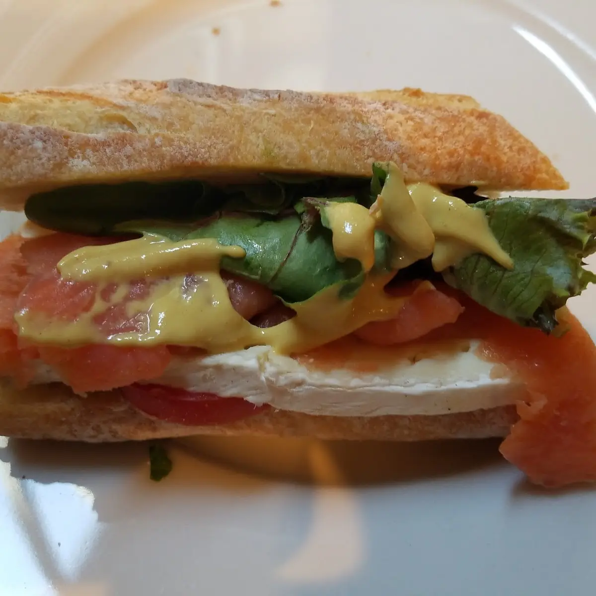 Salmon with Brie on a French Baguette