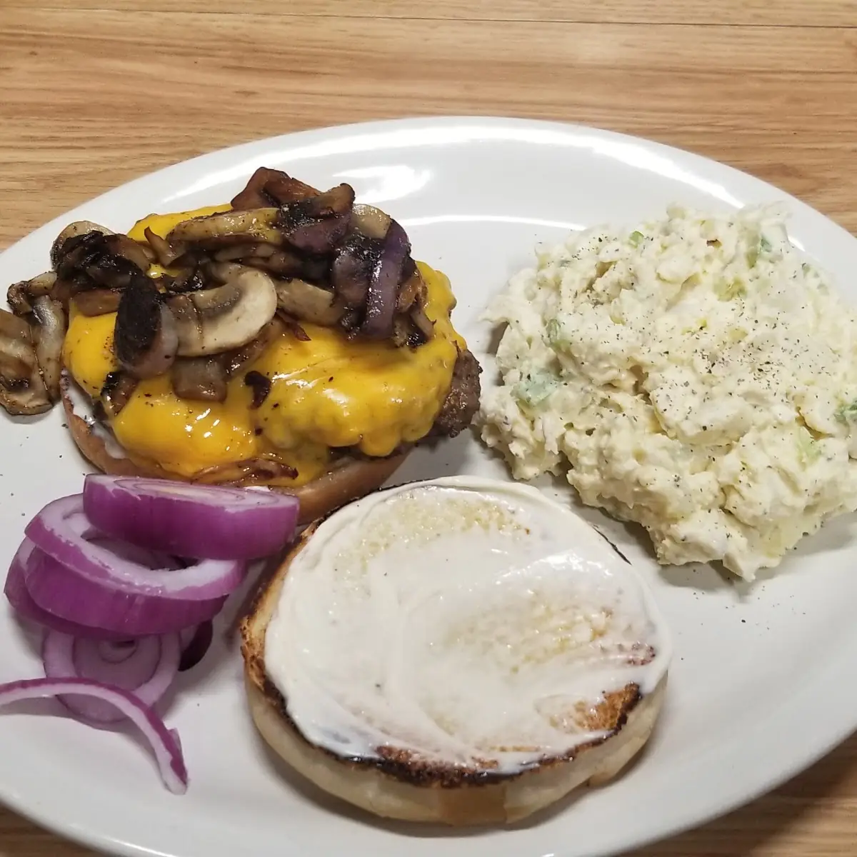Custom Burger and Potato Salad