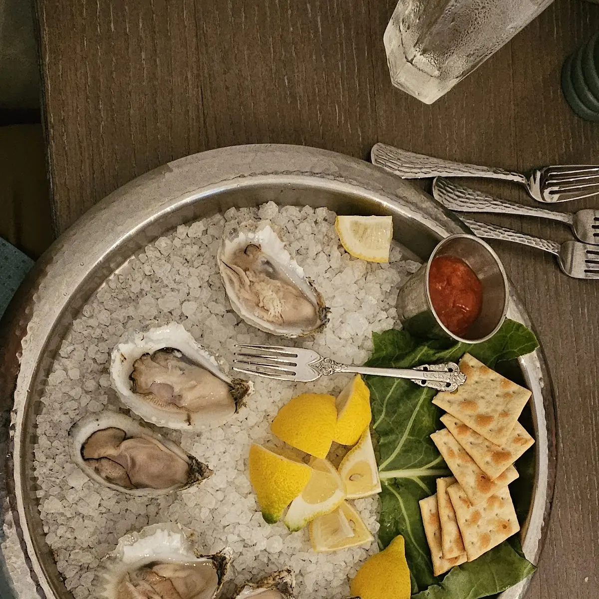 Fresh Oysters on Ice with Condiments