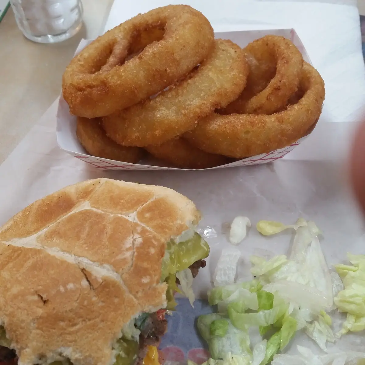 Burger and Onion Rings