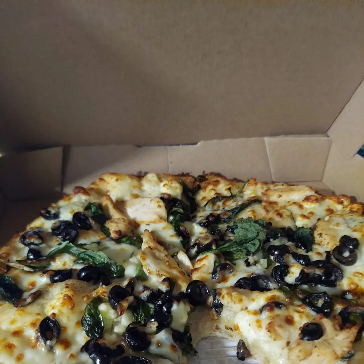 Feta Cheese Spinach Olive Chicken White Pizza