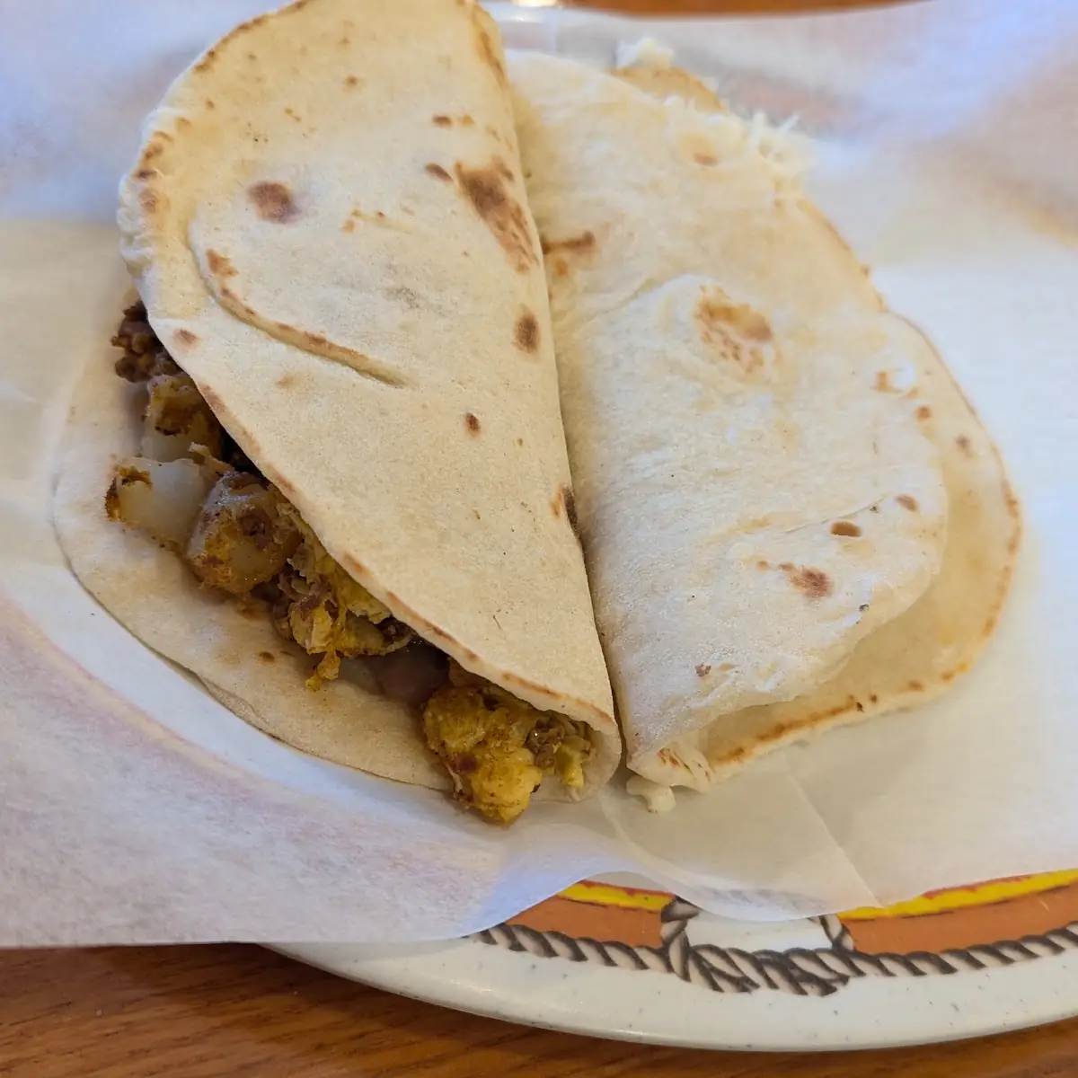 Chorizo Eggs Potato and Bean Breakfast Taco