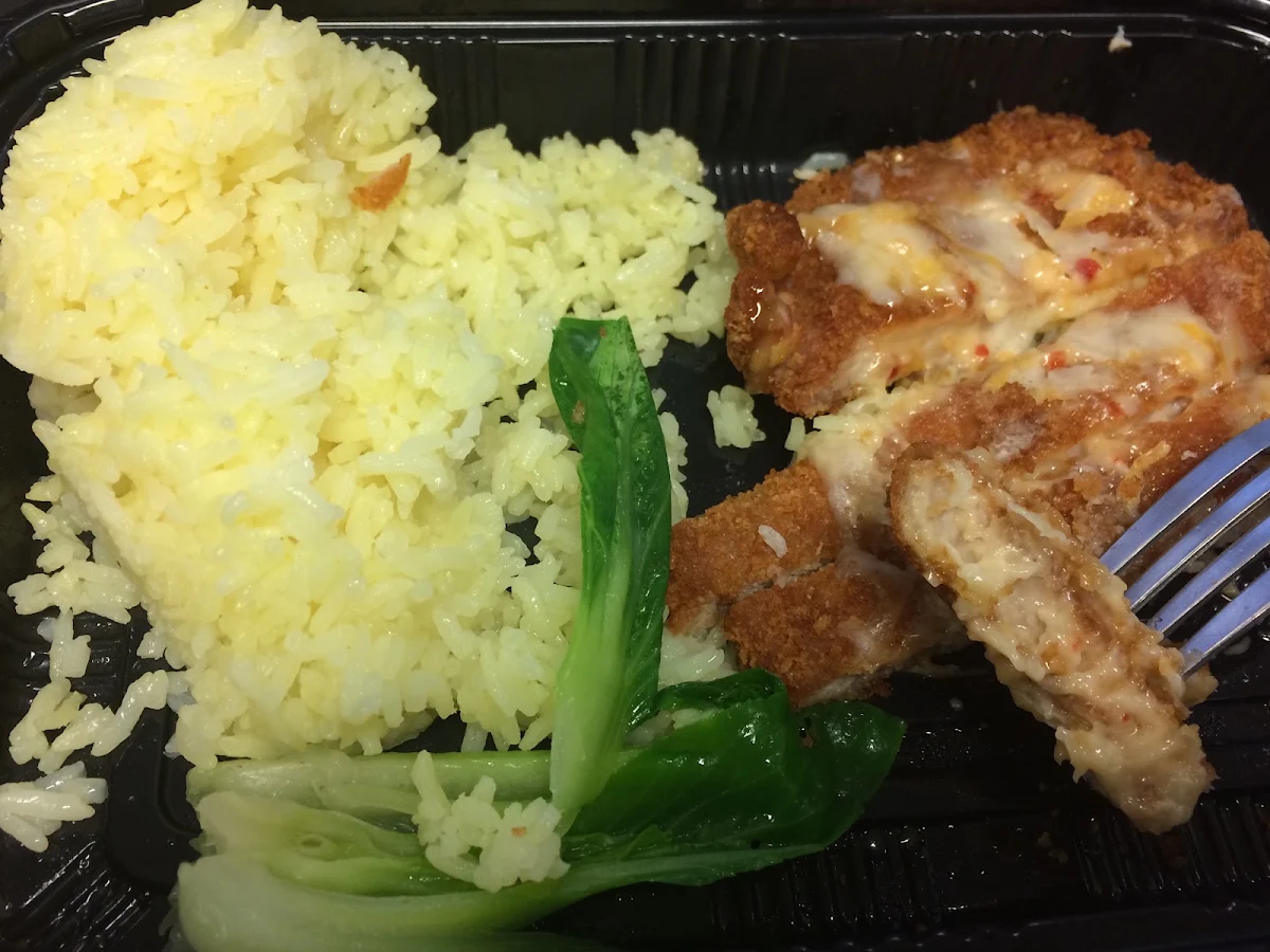 Baked Cheese Chicken Chop on Steamed Rice, Deep Fried Master