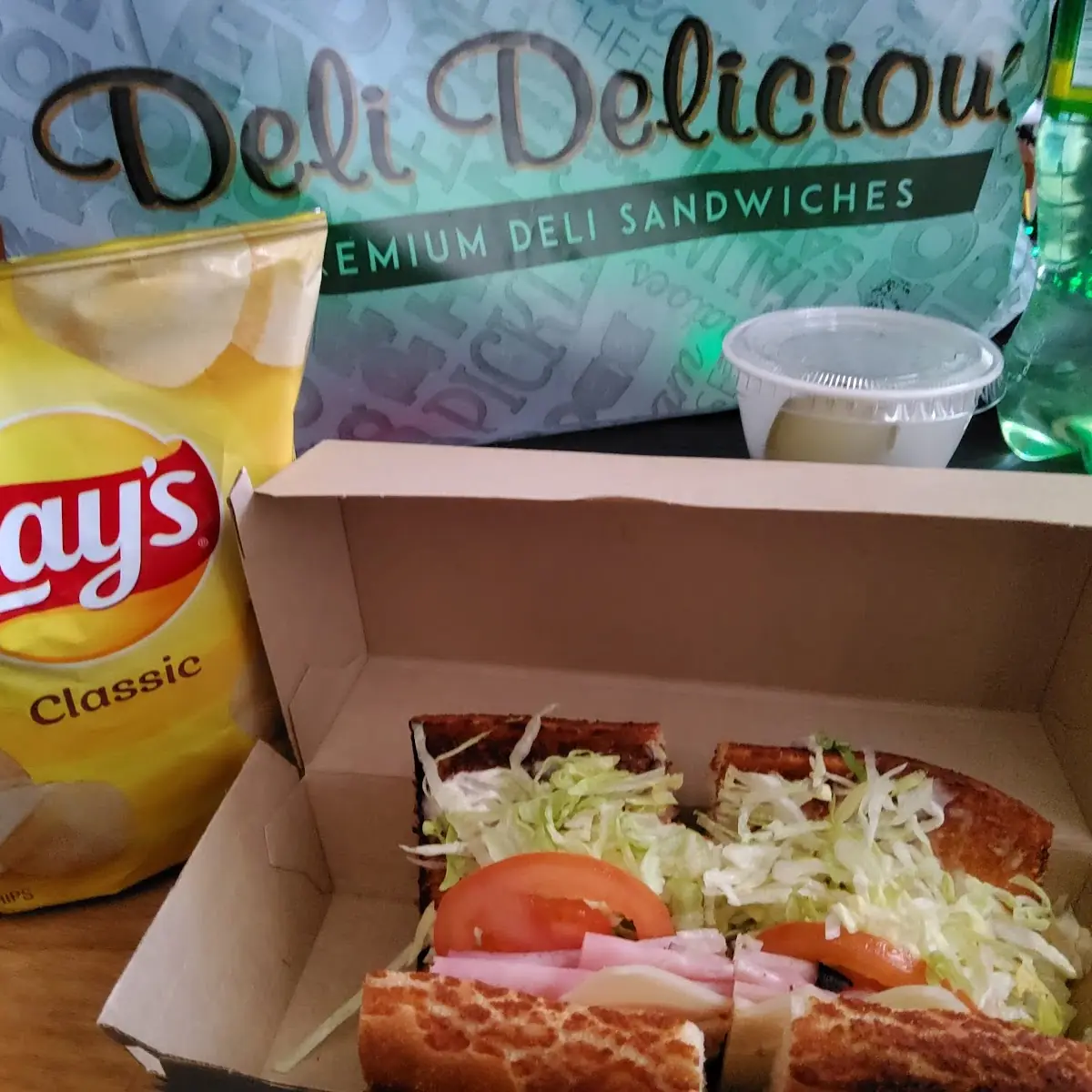 Ham and Swiss Sandwich with Potato Chips