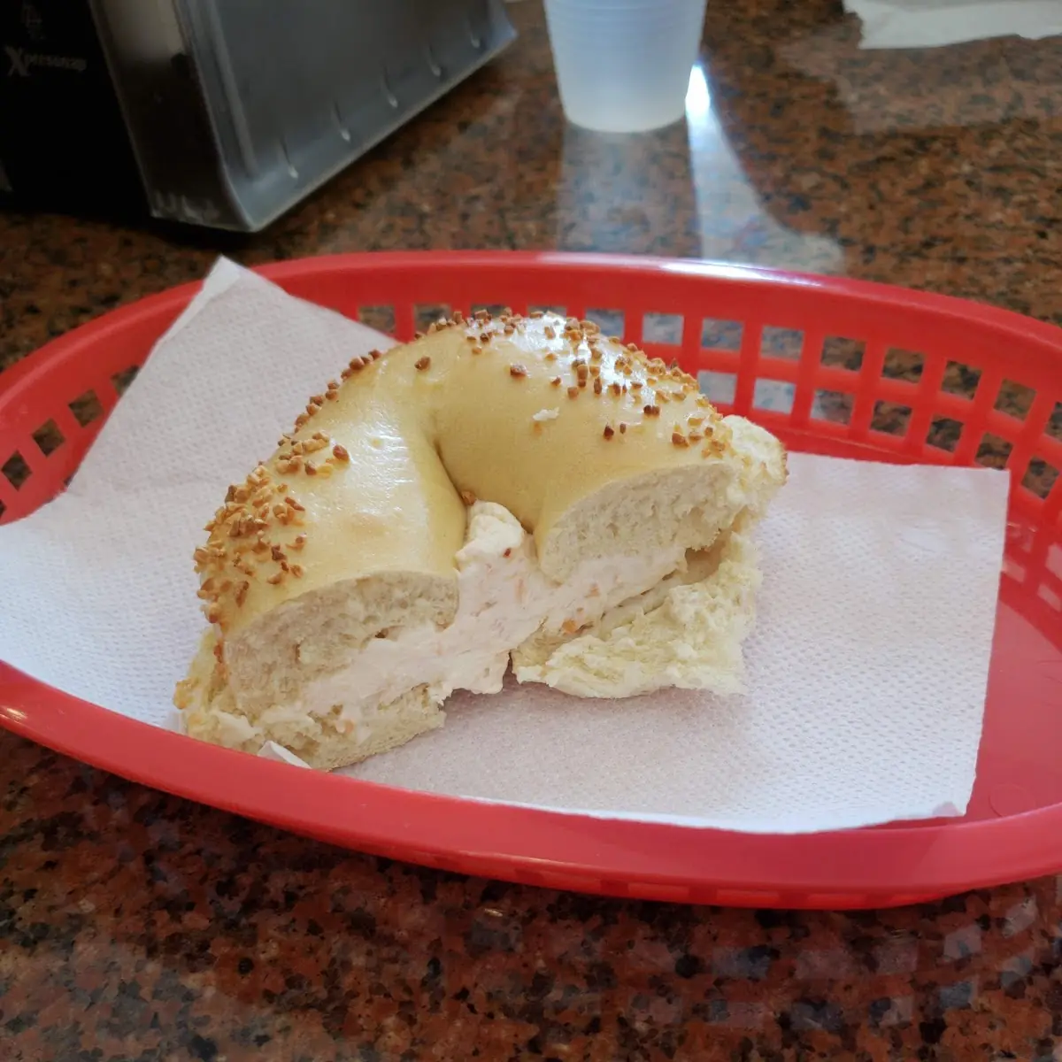 Toasted Garlic Bagel with Lox Spread