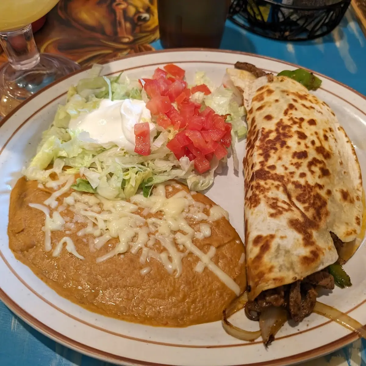 Steak Quesadilla with Refried Beans